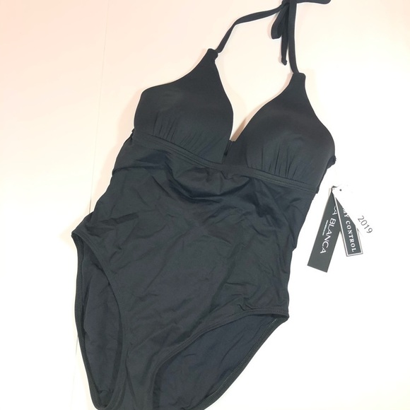 La Blanca Island Goddess Black Halter One Piece 6 - Picture 4 of 11